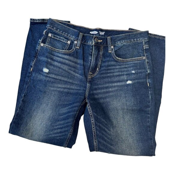 Old Navy Athletic Taper Jeans Men's 32X30 Blue Denim Build In Flex -Distressed - Picture 12 of 12